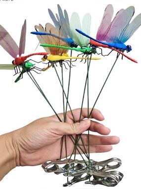 12 Decorative  Dragonfly Plant Picks - Multicolor